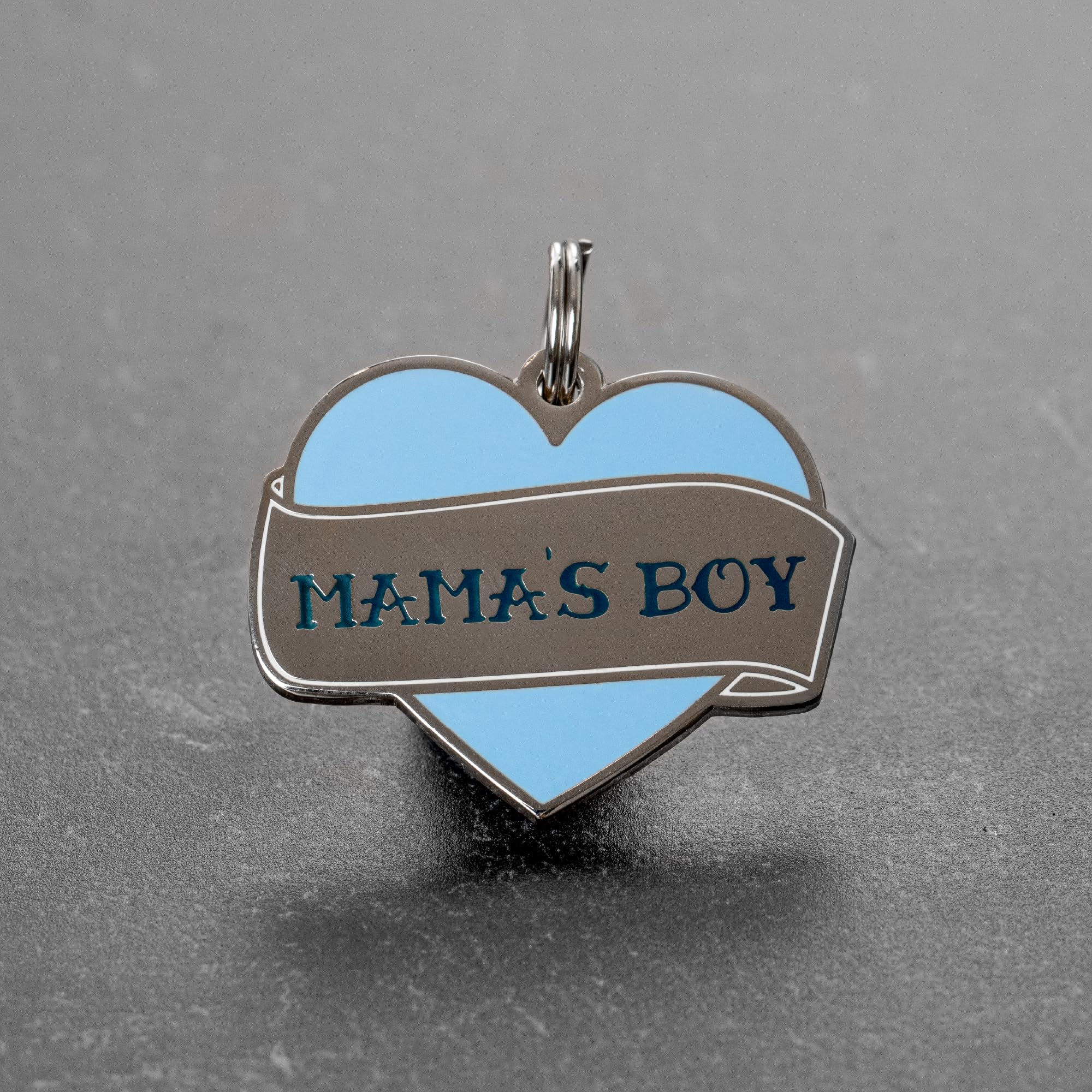 Two Tails Mama's Boy Personalized Dog ID Tag, Engraved, Silver Plating