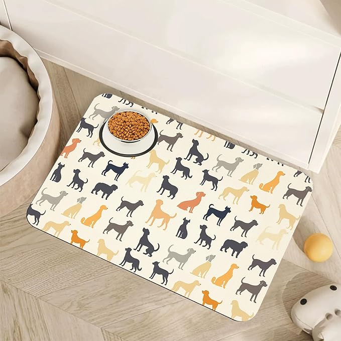 Cat Gradient Paw Print Dog Food Mat for Floors,Absorbent Pet Food and Water Bowl Mats,Non-Slip Pet Feeding Mat,Pet Supplies 12" x 20"