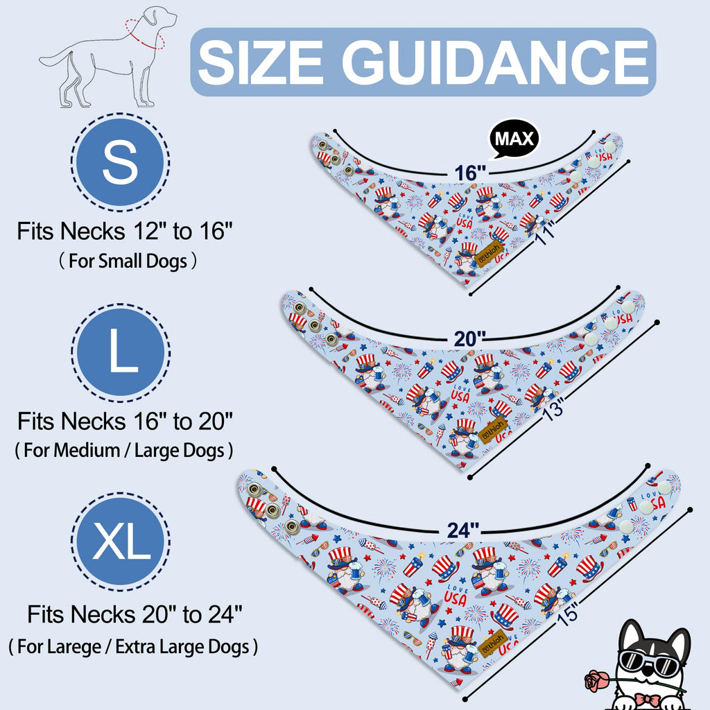 THLOH 4th of July Dog Bandanas with Snap Button, 2 Pack American Flag Pet Scarf for Boy & Girl, Premium Durable Fabric, Adjustable Fit, Patriotic Bandana for Large and Extra Large Dogs (X-Large)