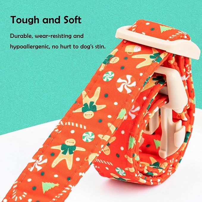 Faygarsle Christmas Dog Collar, Red Gingerbread Pattern, Holiday Pet Accessory, for Small Medium Large Dogs, XS