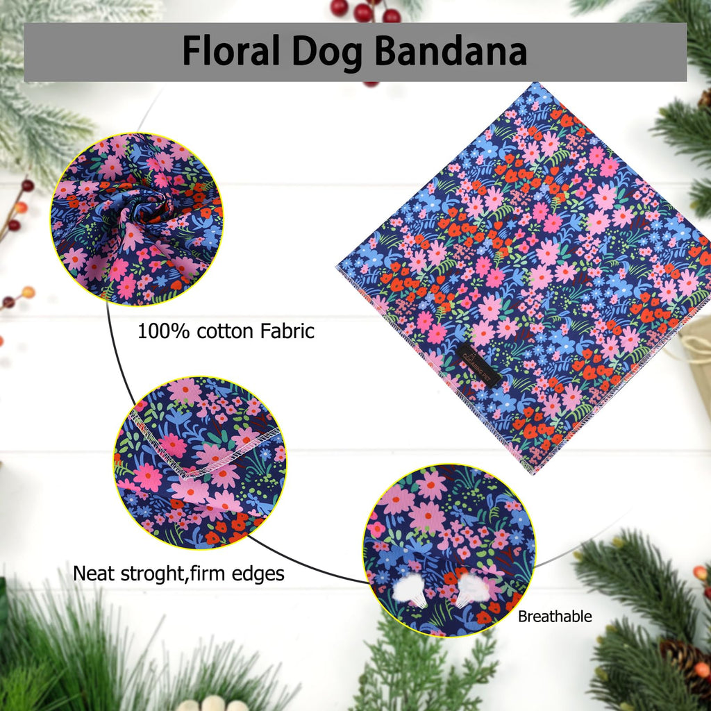 ARING PET Floral Dog Bandanas, Blue Pink Orange Flowers Pet Bandana Scarf Triangle Bibs for Puppy Small Medium Large Boy Girl Dogs Cats-L