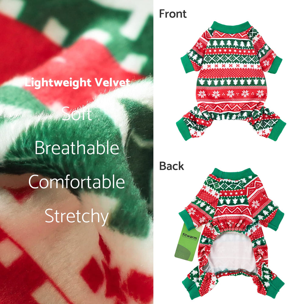 Fitwarm Dog Christmas Outfit, Holiday Pet Clothes for Small Dogs Boy Girl, Festive Pajamas with Feet, Puppy Onesie, Red, Green, XL