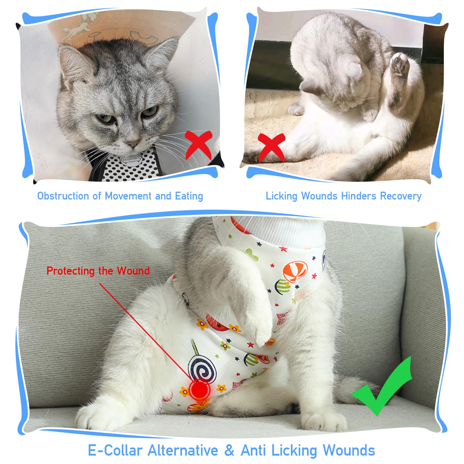 Coppthinktu Cat Recovery Suit Female, Breathable Cat Onesie After Surgery Female for Abdominal Wounds or Skin Diseases, Surgery Recovery Suit Kitten Surgical Onesie After Spay Wear Anti Licking