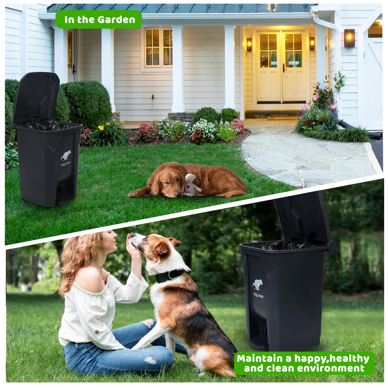 Dog Poop Trash Can Outside - 20L/5Gal Large Outdoor Trash Can with Lid