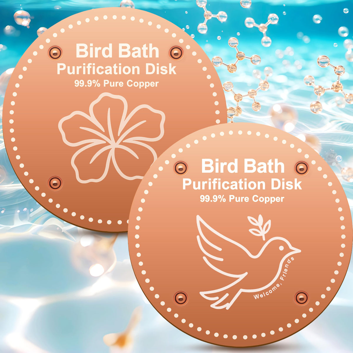 OICEME Bird Bath Purification Disk Pure Copper Outside Winter Solar Power Birdbath Wild Hummingbird Pedestal Fountain Cleaner Outside Humming Feeder Cage Dispenser Heater Outdoor Concrete Winter 3PCS