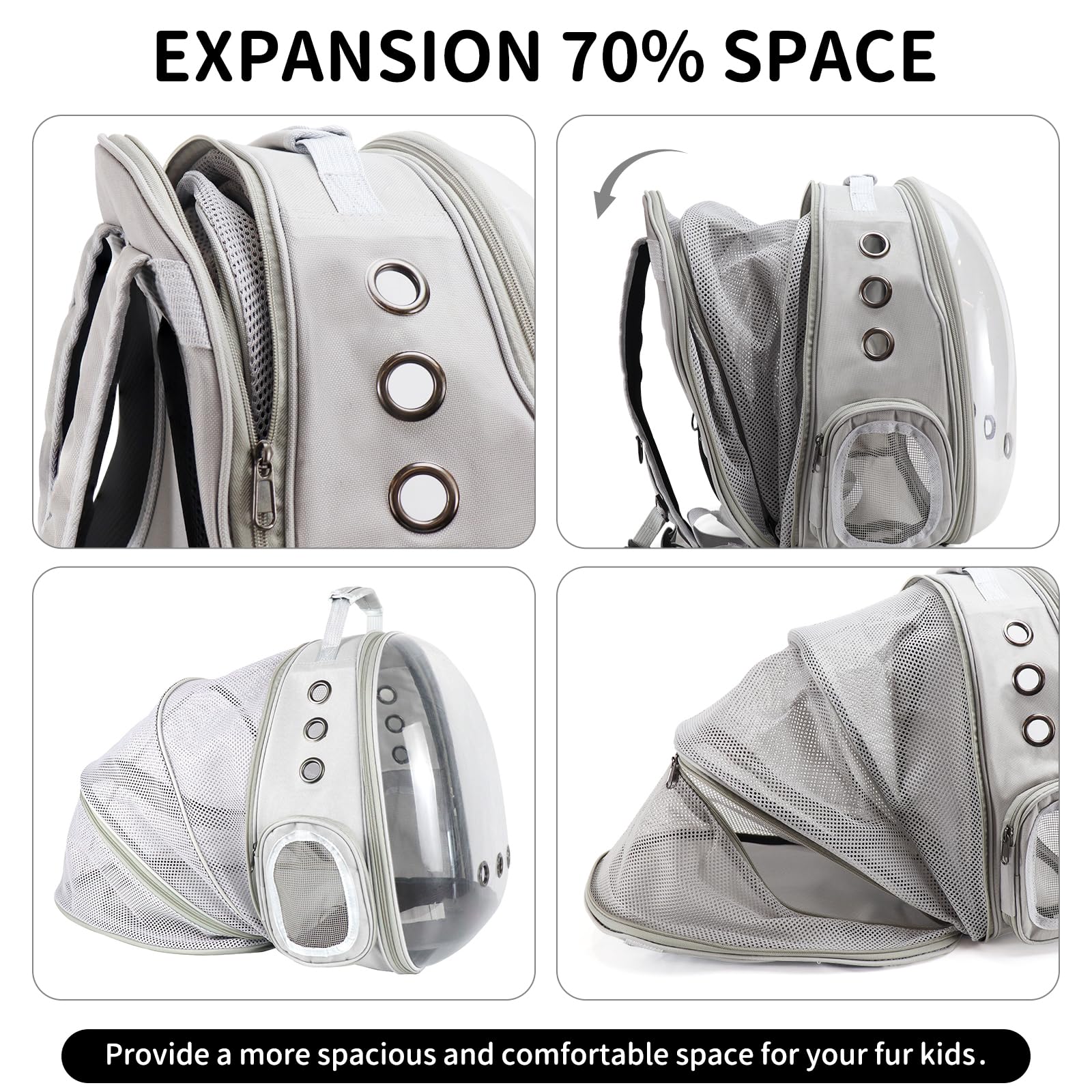 PETSWEET Cat Backpack Carrier, Back Expandable Pet Backpack with Bubble Window, Airline Approved Pet Travel Bag for Small/Medium Cats & Puppies, Hiking, Camping, Outdoor Use (Grey)