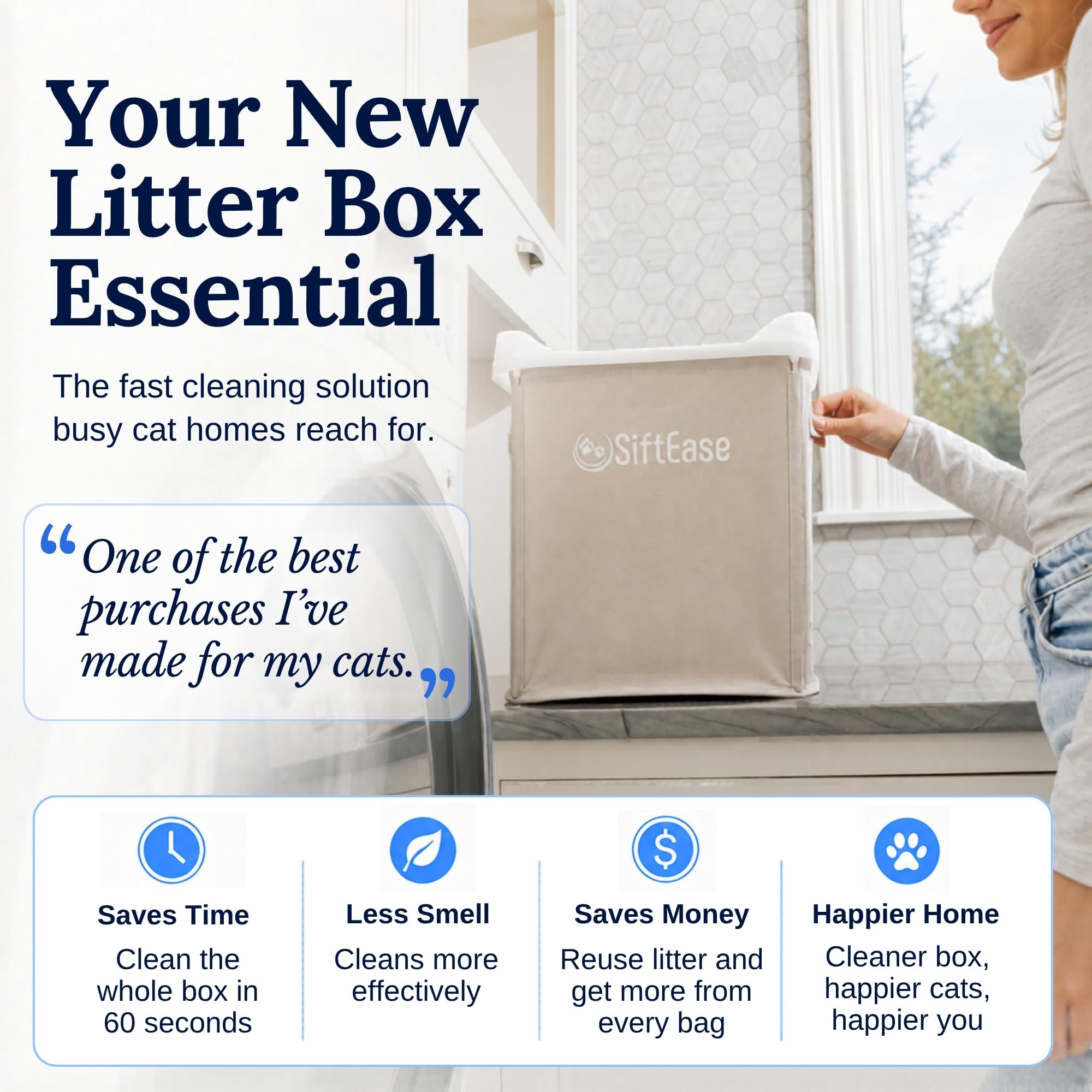 Cat Litter Sifter - SiftEase Sifting Litter Box Cleaner, Fast & Easy Scoop Free Cleaning, Large Sifter with Bin for Longer Lasting Litter (Pink)