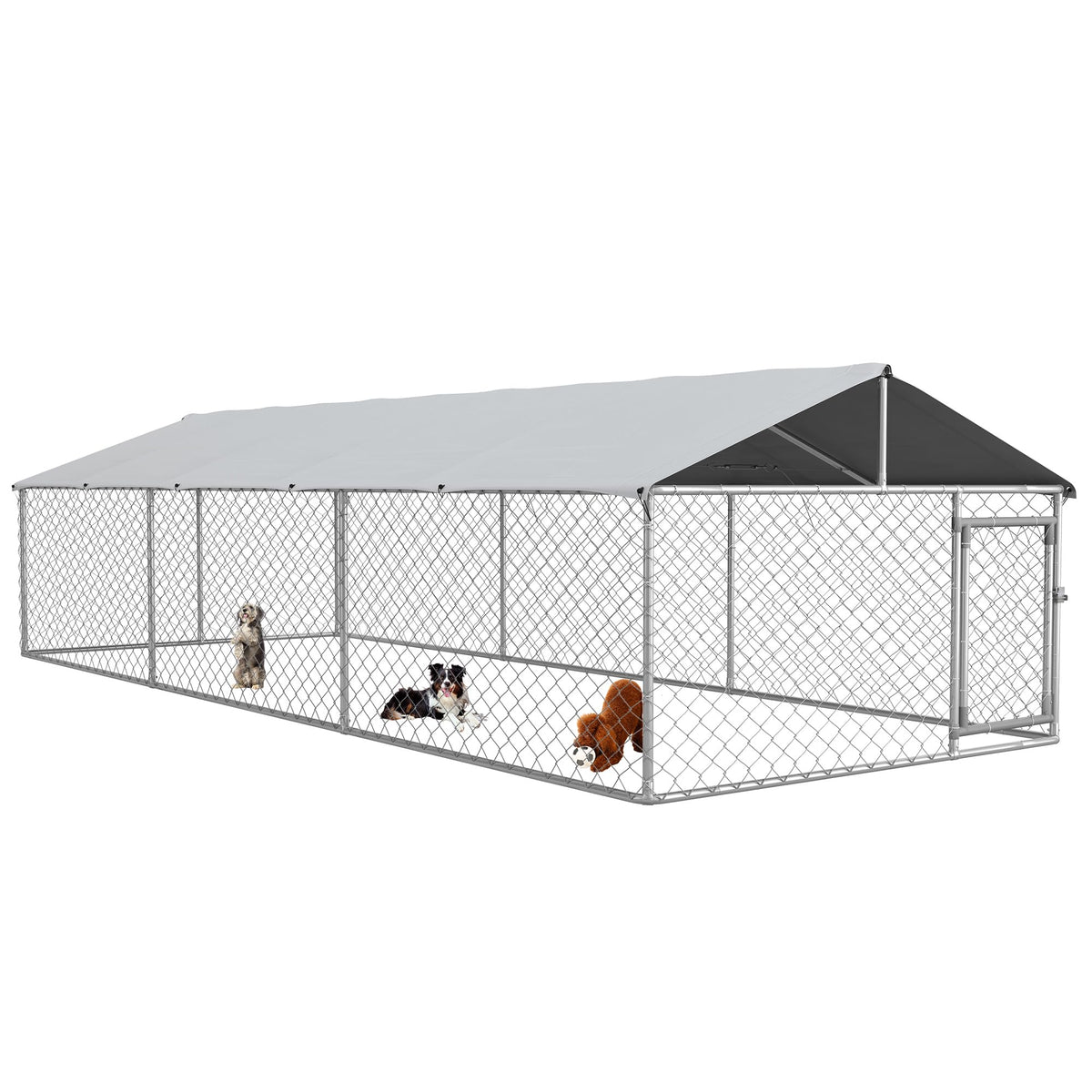 PawHut Outdoor Dog Kennel, Heavy Duty Dog Run Outdoor Fence with Waterproof Cover, Galvanized Chain Link, Secure Lock, for Large Breeds, Chickens, Ducks, 6.5' x 6.5' x 5'