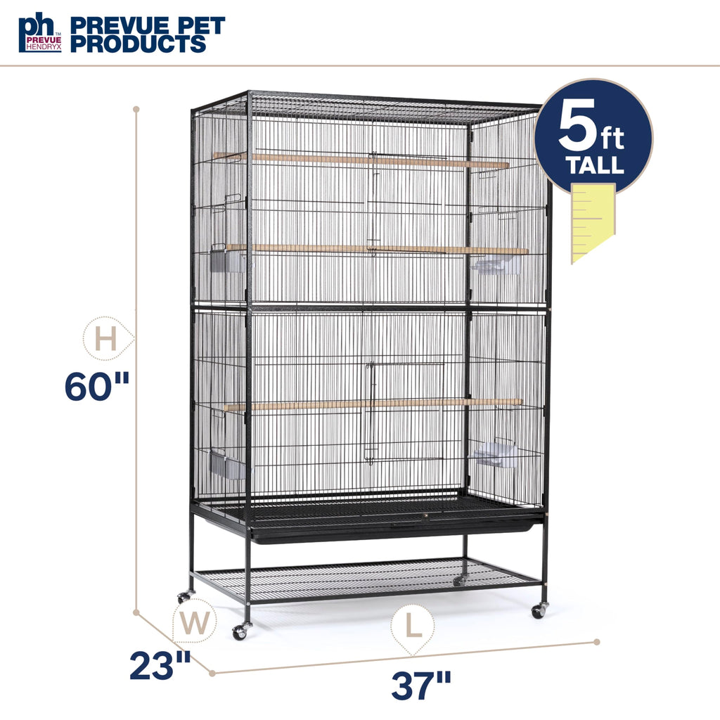 Prevue Hendryx Pet Products Wrought Iron Flight Cage - Big Rolling Bird Cage for Parakeets, Cockatiels, Conures, Lovebirds, Canaries, Finches, Parrotlets, & Caiques, 5 Ft - X-Large, Hammertone Black