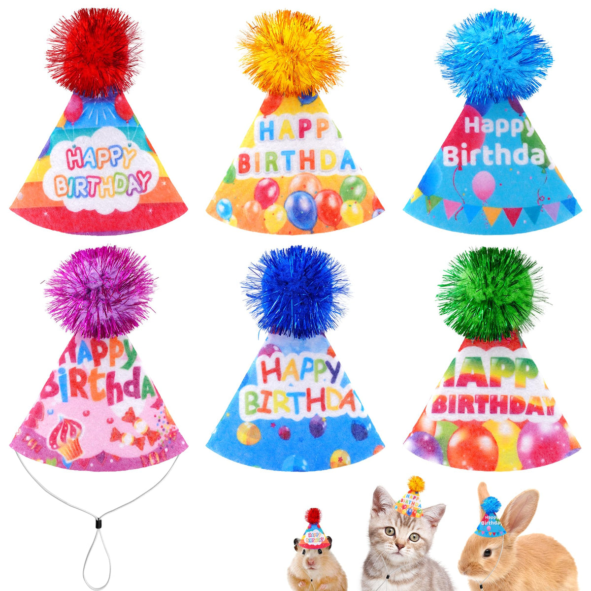 JpGdn 6PCS Dog Birthday Party Hats Felt for Small Medium Dogs Paw Bone
