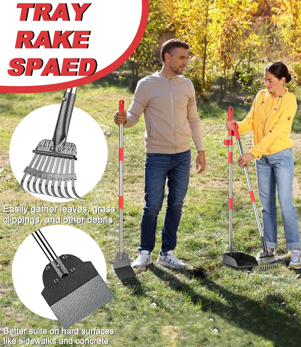 FUSBUNTY Long Handle Dog Pooper Scooper, Heavy Duty Stainless Steel Rake