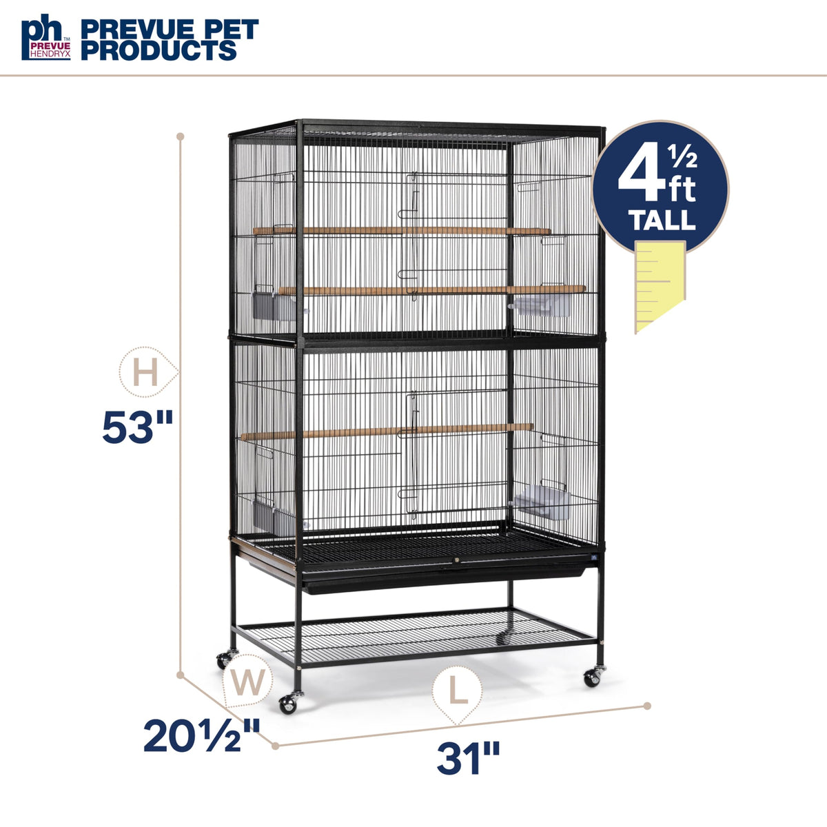 Prevue Pet Products Wrought Iron Flight Cage with Stand, Large Birdcage for Pets, Metal Cage Standing Birdcage, Black Hammertone Finish