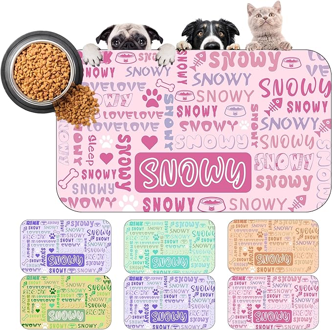 Personalized Dog Cat Mat with Name Photo Custom Placemat Feeding Mats for Food and Water Customized Non-Slip Waterproof Doormat for Bowls Outdoor Indoor Floors Gifts for Pet Owner