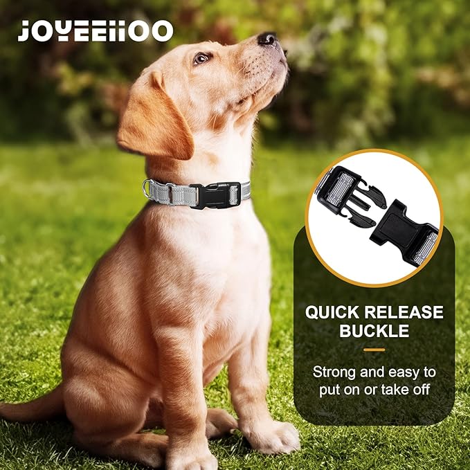 JOYEEIIOO Martingale Dog Collar, Adjustable Nylon Reflective Collar with Quick Release Buckle, No Pull Dog Training Collars for Small Medium Large Dogs (Grey S)