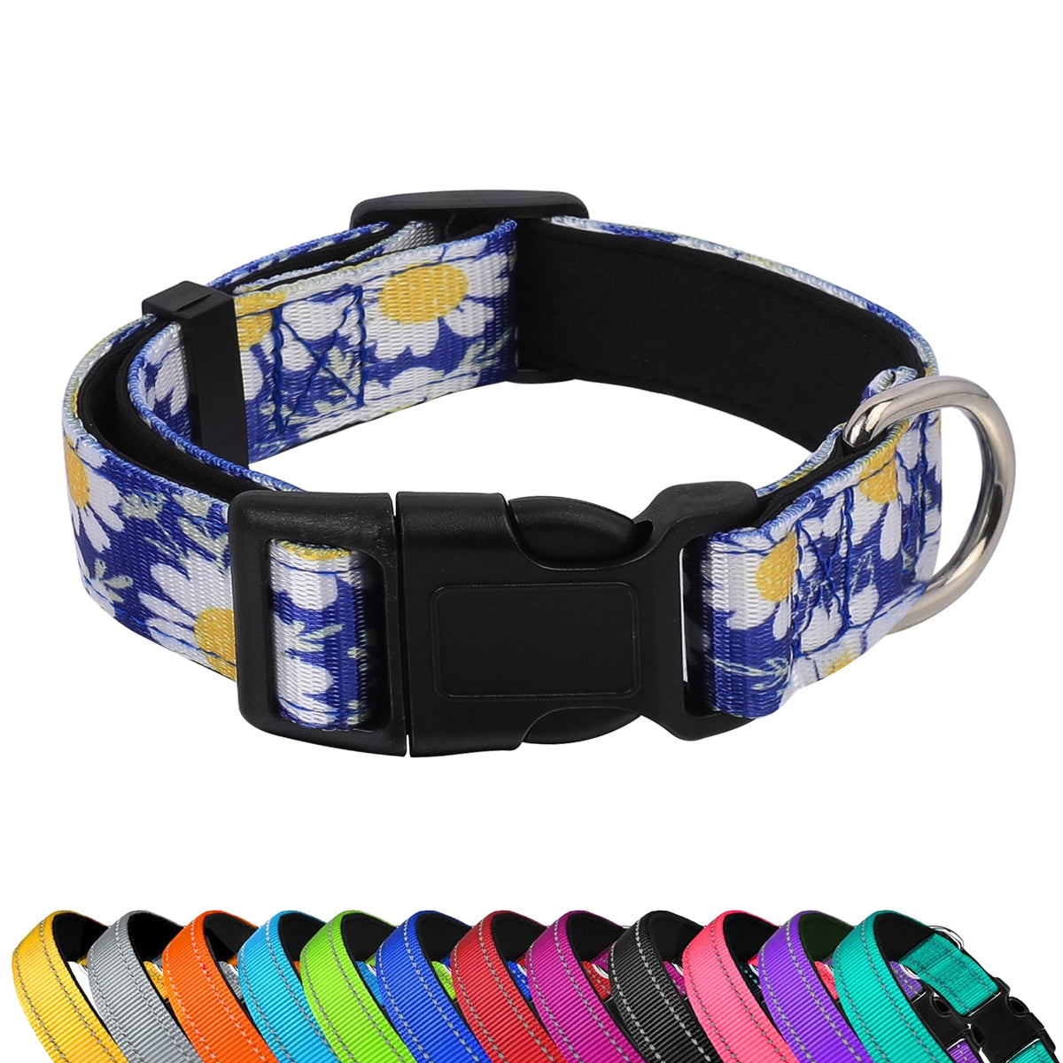 PWOD Reflective Dog Collar, Adjustable Soft Neoprene Padded,Light Pink,S
