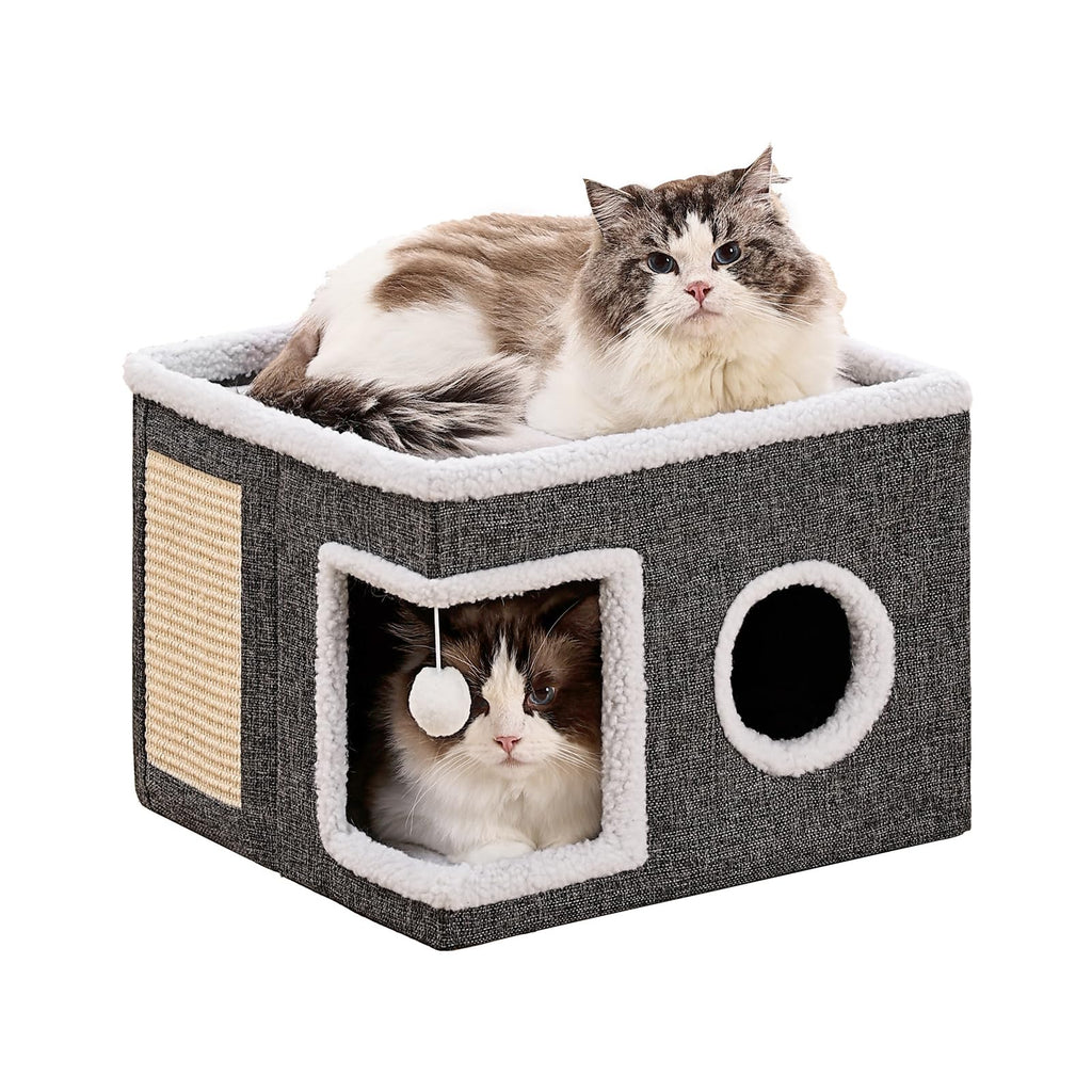Crispedia Large Cat Houses for Indoor Cats with Fluffy Ball and Scratch Pad