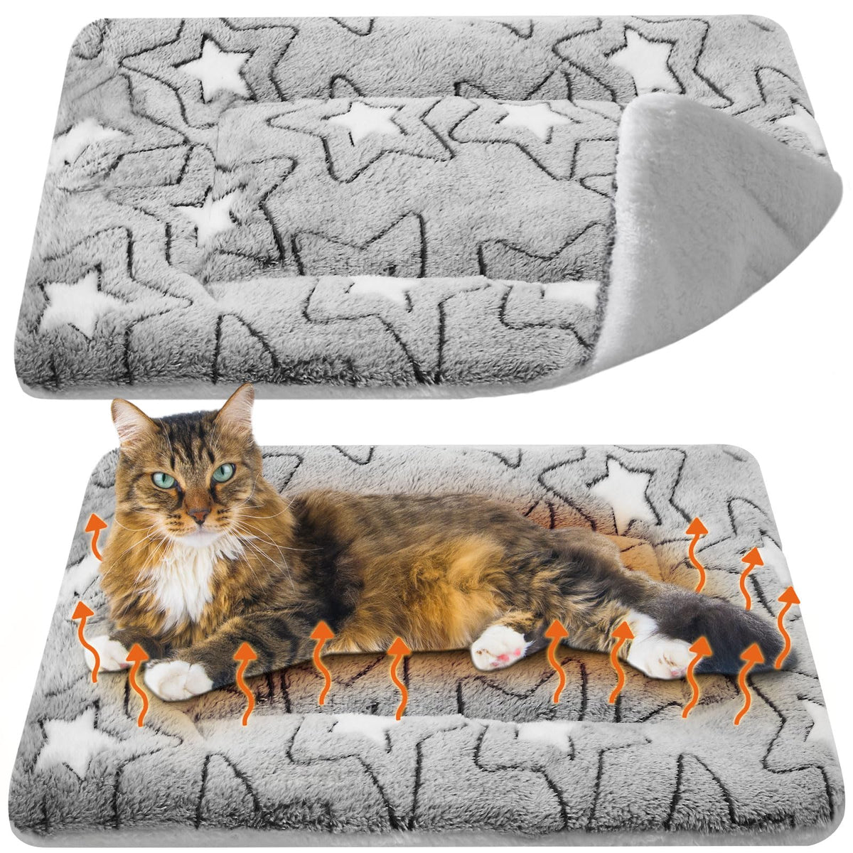2 Pack Self Warming Cat Dog Bed Pad, Grey, 21" X 14", Stars