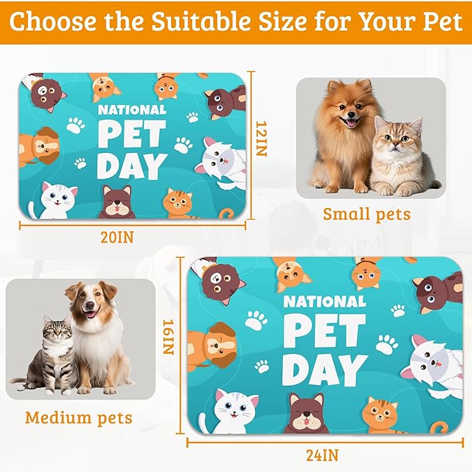 Pet Dog Cat Food Mat,Animal Paws Absorbent Waterproof Placemat for Food and Water Non Slip Rubber Backing Durable Feeding Pad for Clean Floors 16" x 24"