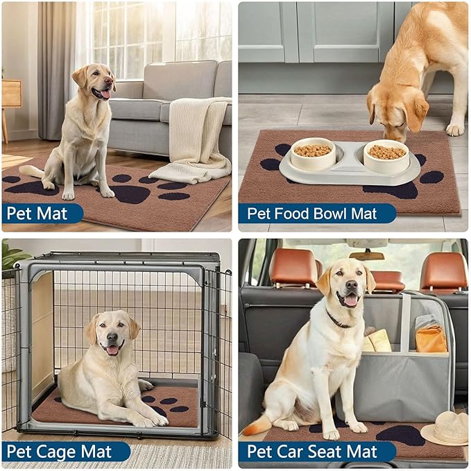 Buganda Dog Door Mat for Muddy Paws, Absorbent Dirt Trapper Washable Indoor Doormats, Non Slip Low-Profile Mud Mat for Dogs, Front Entrance Doormat for Inside Floor (30x20 Inches, Camel and Black)