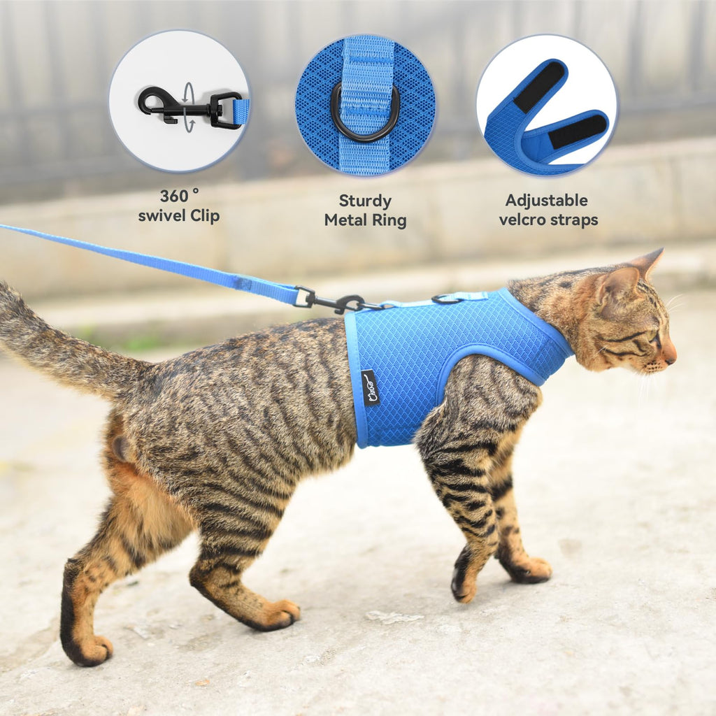Cat Harness and Leash Set for Walking Escape Proof, Blue, X-Small