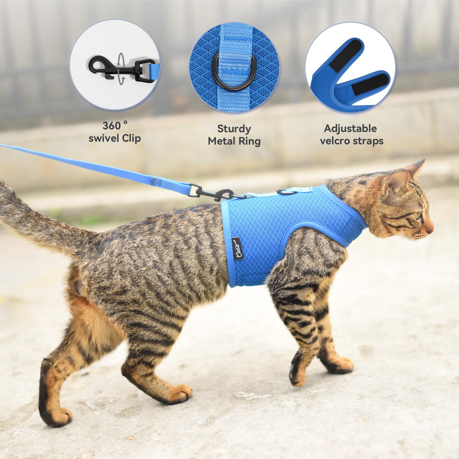 Cat Harness and Leash Set for Walking Escape Proof, Blue, X-Small