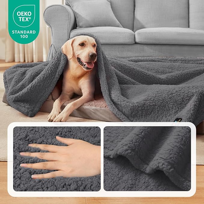 Luciphia Waterproof Pet Blanket for Medium Large Dogs Soft Cat Sherpa Calming Thick Cover Leakproof Cozy Puppy Sofa Bed Car Couch Protector(Grey,30x20 inches)