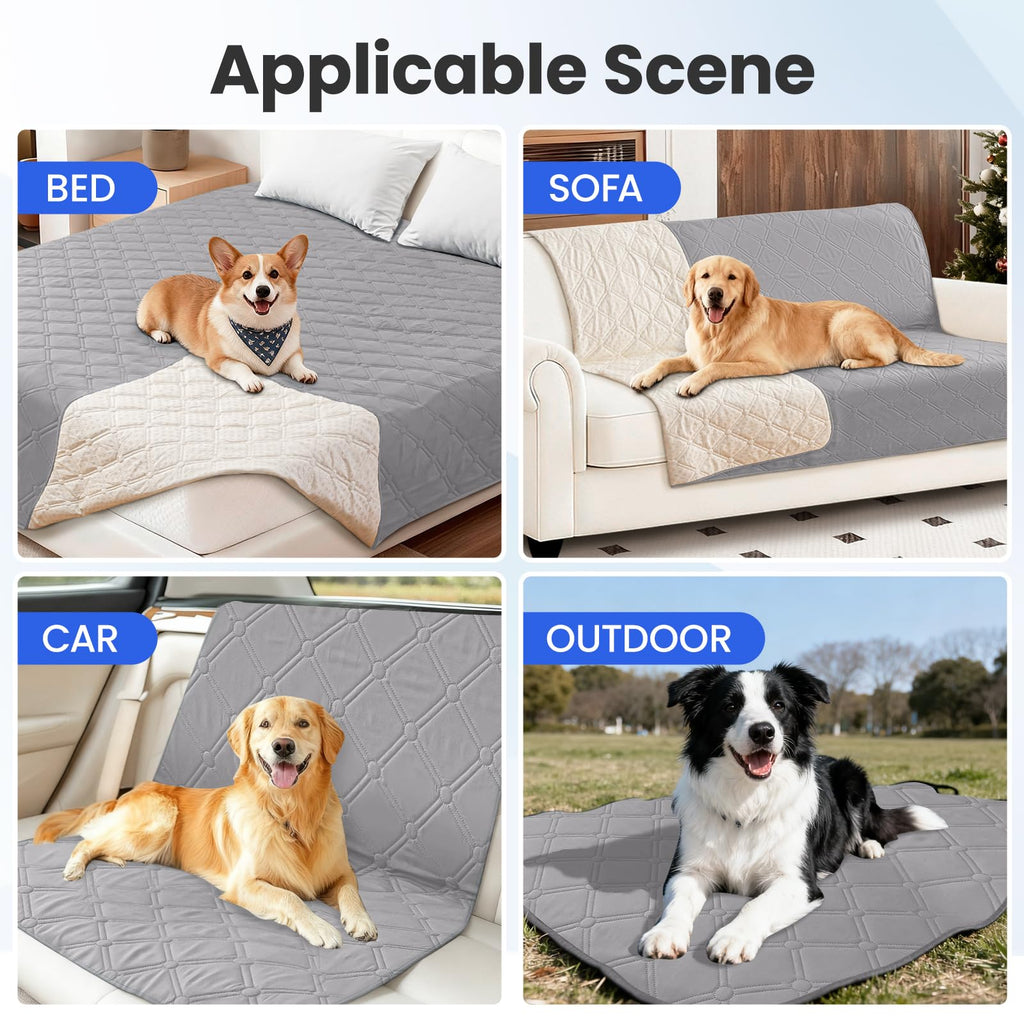 CYCMACO Waterproof Dog Blanket, Non-Slip Soft Pet Bed Cover, Couch Cover for Dogs Washable, Protects Sofa, Furniture, Crate, Car, Tear Resistant Leakproof Pet Blanket (52x82 Inch, Light Grey)