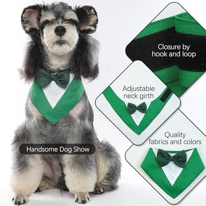 FUAMEY Dog Tuxedo St.Patrick's for Large Dogs,Dog Formal Suit Dogs Attire Pet Bow Tie Puppy Party Costumes Cat Tux Outfits Pets Bandana Cosplay Adjustable Bowties St.Patrick's Day Green L