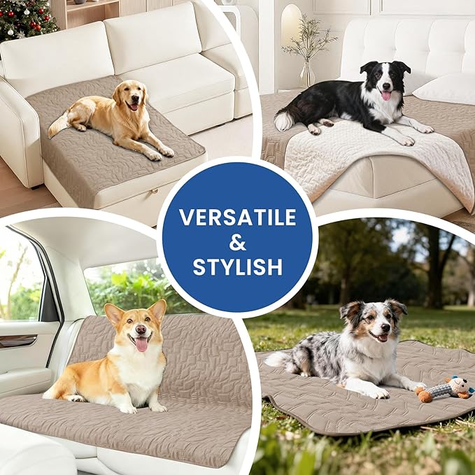 Waterproof Dog Blanket, Non-Slip Soft Pet Bed Cover, Couch Cover for Dogs Washable, Protects Sofa, Furniture, Crate, Car, Tear Resistant Leakproof Pet Blanket (68x82 Inch, Khaki)