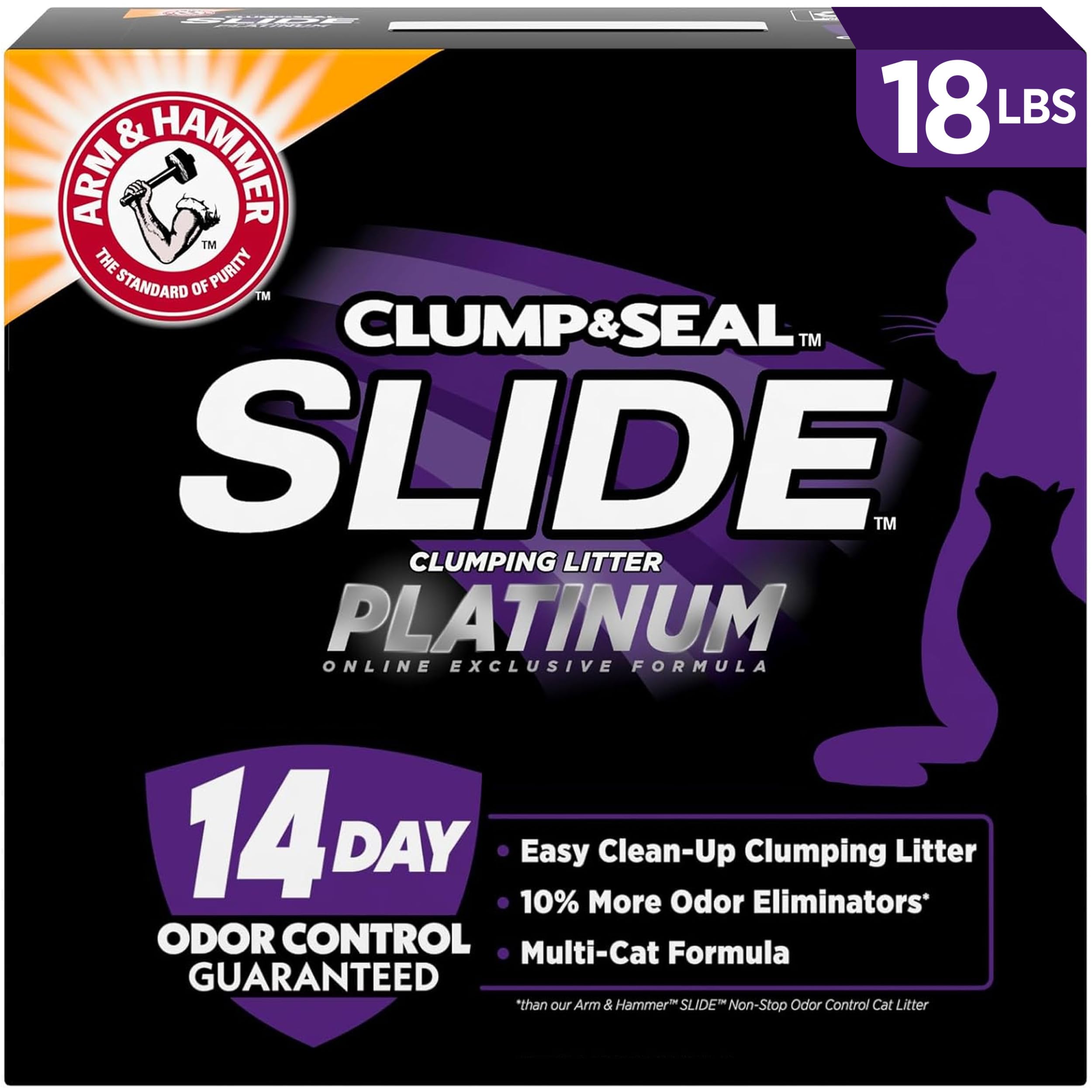 ARM & HAMMER Slide Platinum Easy Clean-Up Clumping Cat Litter, 18 lbs
