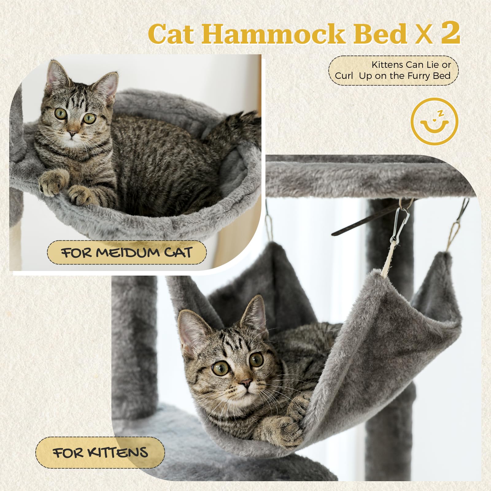 PETEPELA Floor to Ceiling Cat Tree, 92.9-101.6" Tall Cat Tower, Gray