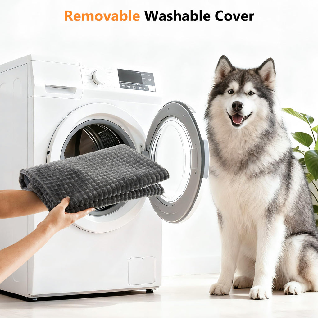 KISYYO Orthopedic L Dog Beds for Large Dogs with Removable Washable Cover and Removable Pillow for Crate,Waterproof Extra Large Dogs Mat, Grey, 35x23