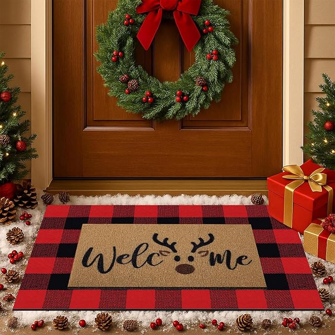 Tinideya 2 Pcs Coquette Boho Bows Custom Door Mat Welcome Non Slip Coir Mats Floor Layering Doormats Seasonal for Front Porch Entryway Decor(Boho Bows)
