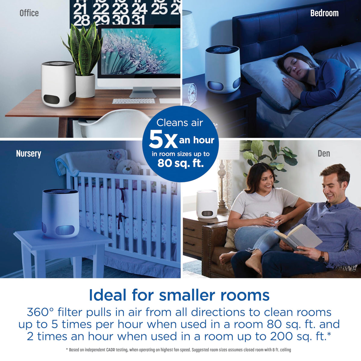 Clorox Small Room Air Purifiers for Bedroom Home, True HEPA Filter