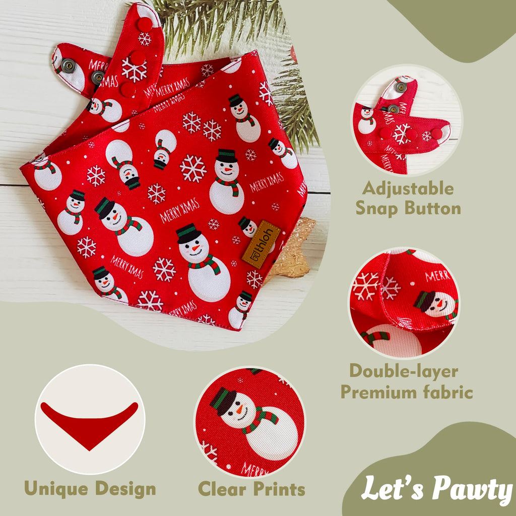 THLOH Christmas Dog Bandanas with Snap Button - 2 Pack Reversible Santa Claus Dog Scarf for Boy & Girl, Dog, Christmas Tree Holiday Bandana for Medium and Large Dogs (Large)