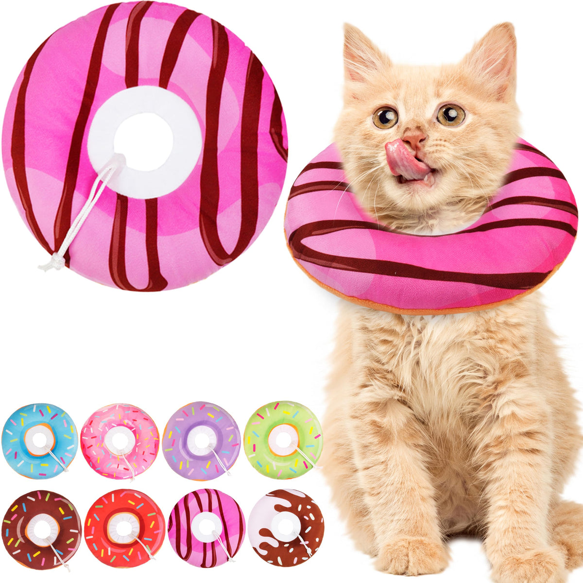 WONONE Cat Cone Collar Soft, Adjustable Cat Recovery Collars Spay Cones to Stop Licking, Cute Kittens Donut E Collar After Surgery, Anti-Lick Wound Healing Elizabetan Collars for Kittens (Pink, Small)