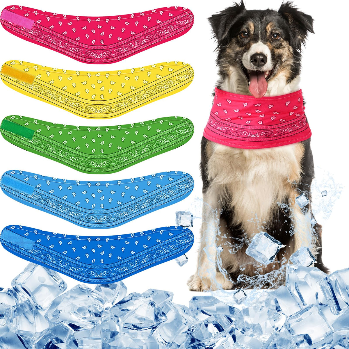 Talltalk 5 Pcs Dog Cooling Bandanas Neck Wraps Pet Collar, Plaid, XL