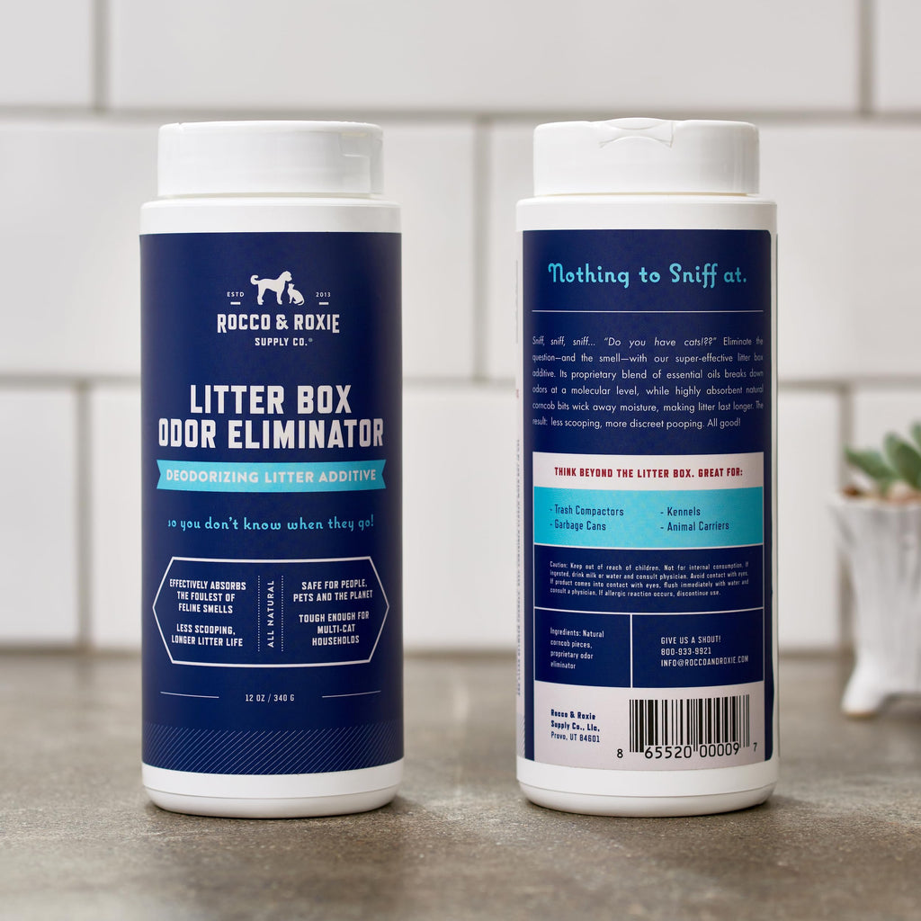 Rocco & Roxie Litter Box Odor Eliminator, Best Natural Urine Deodorizer for Cat Litter Boxes Cats Smell Control, Odor Absorber, Safe for Kitty, 12 oz pack of 2
