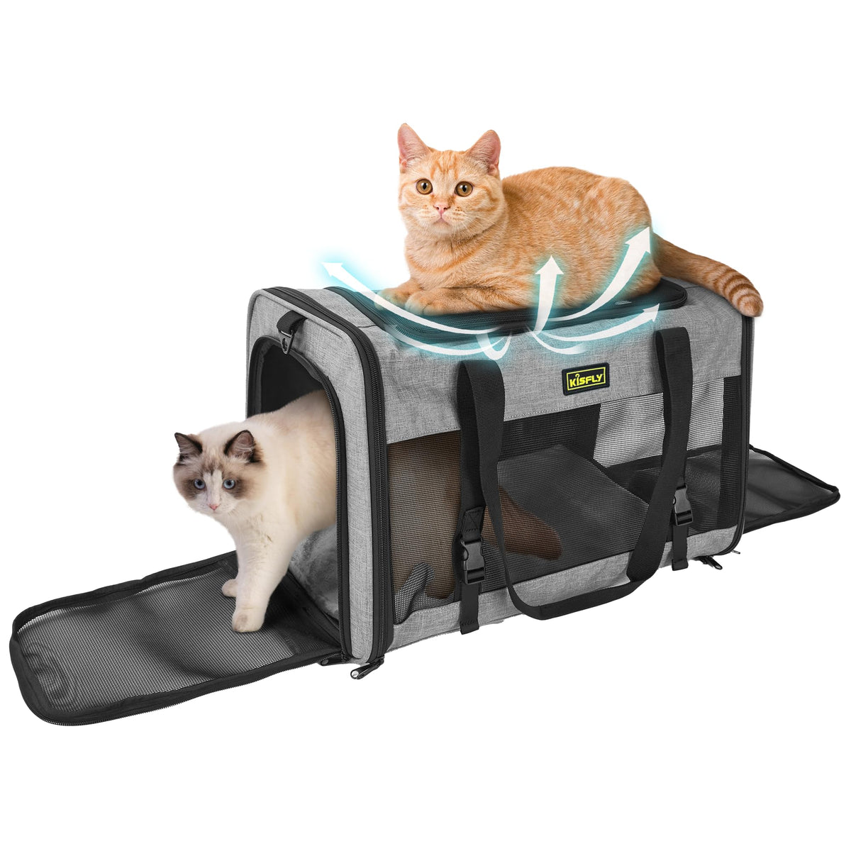 KISFLY Pet Carrier 20"x13"x13", Foldable Soft Travel Bag for Cats & Dogs