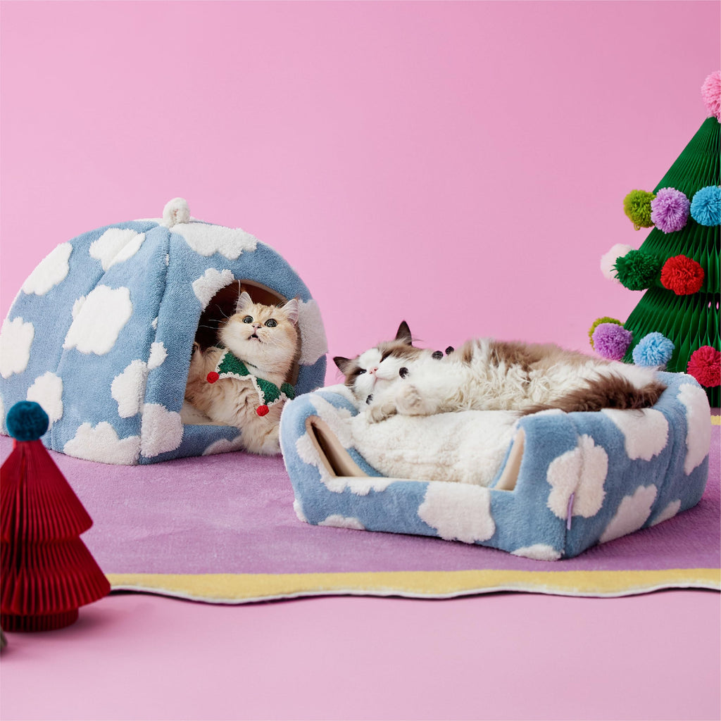 Lesure 2in1 Cute Cat House for Kitten with Washable Cushioned Pillow,16in
