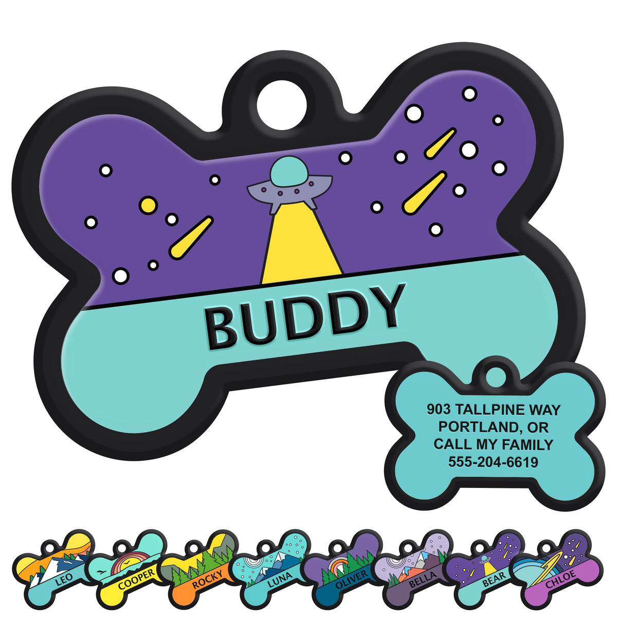 GoTags Silent Dog Tag, Personalized Engraved Bone Silicone Pet ID Tag