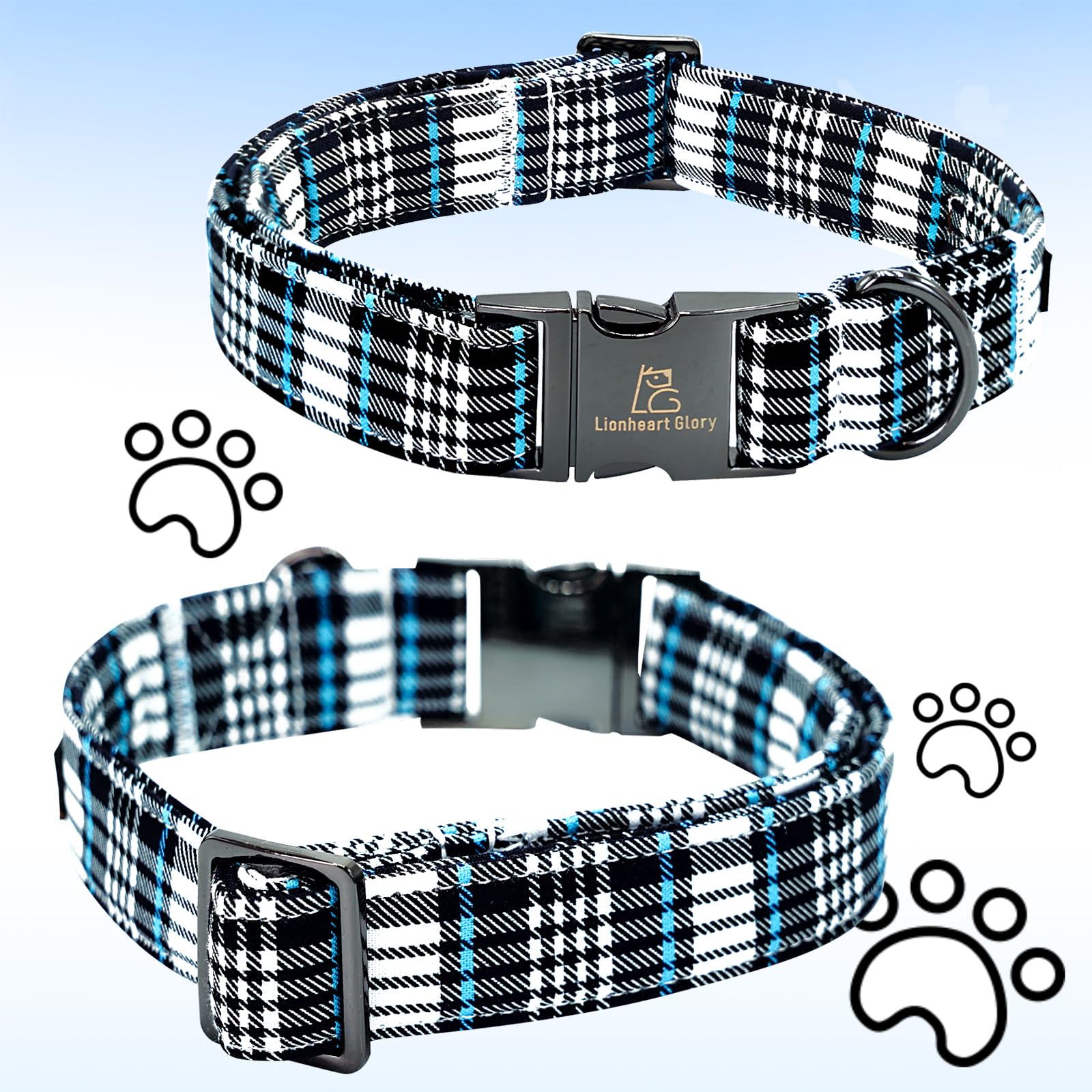Lionheart glory Dog Bow Collar Blue and Black Plaid Dog Collar for X-Small Dogs,Boy Dog Collars with Bowtie Spring Summer Collars Soft Adjustable Pet Collar Bows