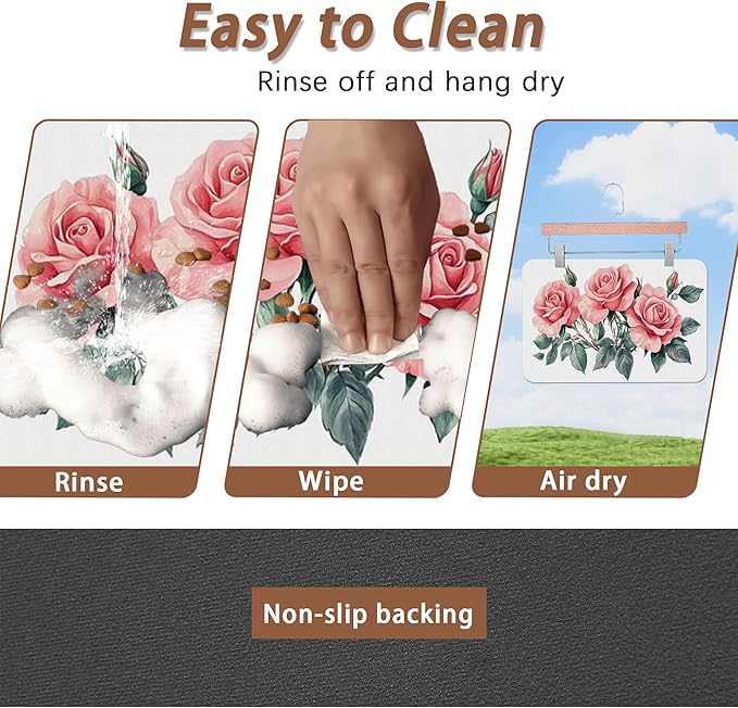 Pink Rose Pet Feeding Mat,Vintage Absorbent Quick-Dry Cat Dog Food and Water Bowl Mats,Non-Slip Rubber Backing Mat,Cat Dog Accessories Supplies 16"x24"