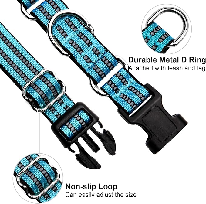JOYEEIIOO Martingale Dog Collar, Adjustable Nylon Reflective Collar with Quick Release Buckle, No Pull Dog Training Collars for Small Medium Large Dogs (Blue, Extra Large)