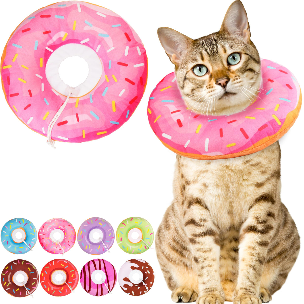 WONONE Cat Cone Collar Soft, Adjustable Cat Recovery Collars Spay Cones to Stop Licking, Cute Kittens Donut E Collar After Surgery, Anti-Lick Wound Healing Elizabetan Collars for Kittens (Pink, Small)