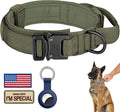 DAGANXI Tactical Dog Collar, Adjustable Military Training Nylon Dog Collar with Control Handle and Heavy Metal Buckle for Medium and Large Dogs, with Patches and Airtags Case (M, Green)