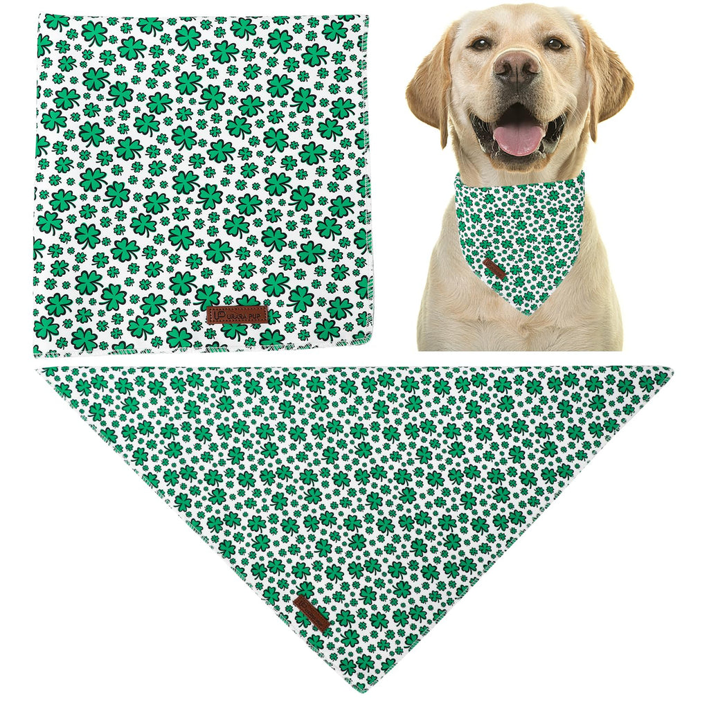 St. Patrick's Dog Bandana, UP URARA PUP Shamrock Triangle Bid Scarf for Medium Large Dogs, Cotton Kerchief for Girl Boy Puppies, Cute Spring Green Bandana,S