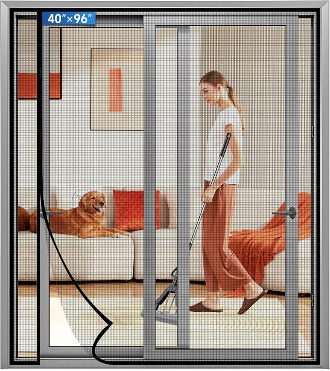 LONGEAS Magnetic Screen Door Left Right Side Opening Upgraded PET Mesh Greater Than Fiberglass and Polyester,Keep Bugs Out,Pet & Kid Friendly,Suitable for Sliding Doors,Patio French Doors-72" X 80"