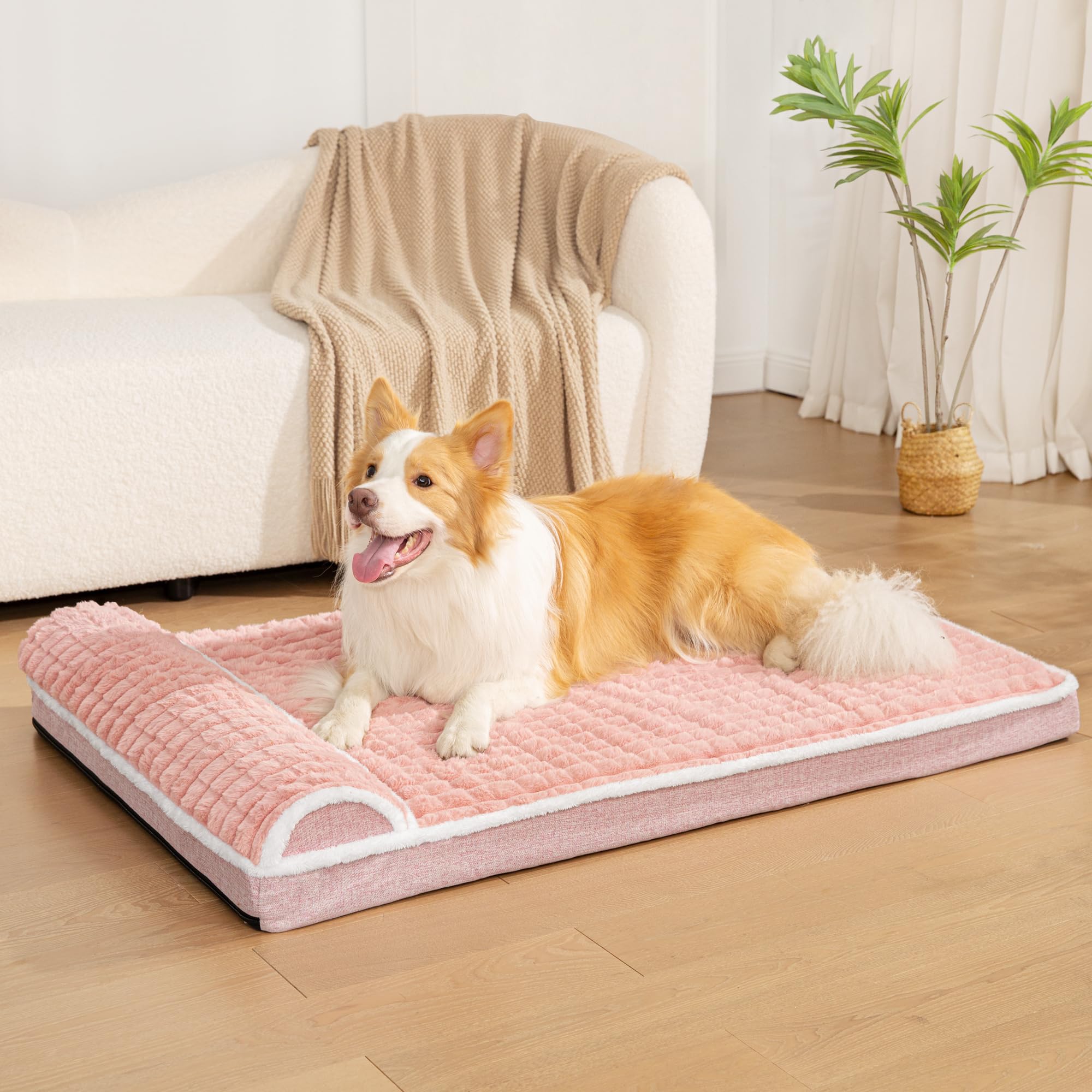 Jolifield Orthopedic Large Dog Bed Pillow Pet Sofa Bed 56''X40'' Pink