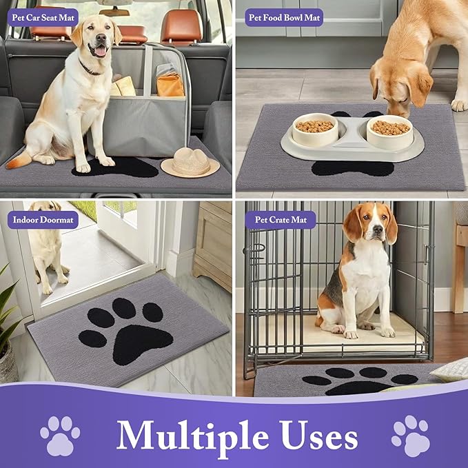 Buganda Dog Door Mat for Muddy Paws, Absorbent Dirt Trapper Non Slip Indoor Doormats, Washable Low-Profile Mat for Mud Dogs, Entryway Carpet for Inside Floor (48x30 Inches, Grey)